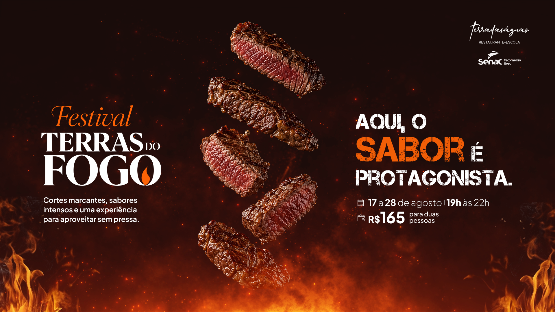 Festival Terras de Fogo leva cortes nobres e sabores na brasa ao restaurante-escola terradasaguas